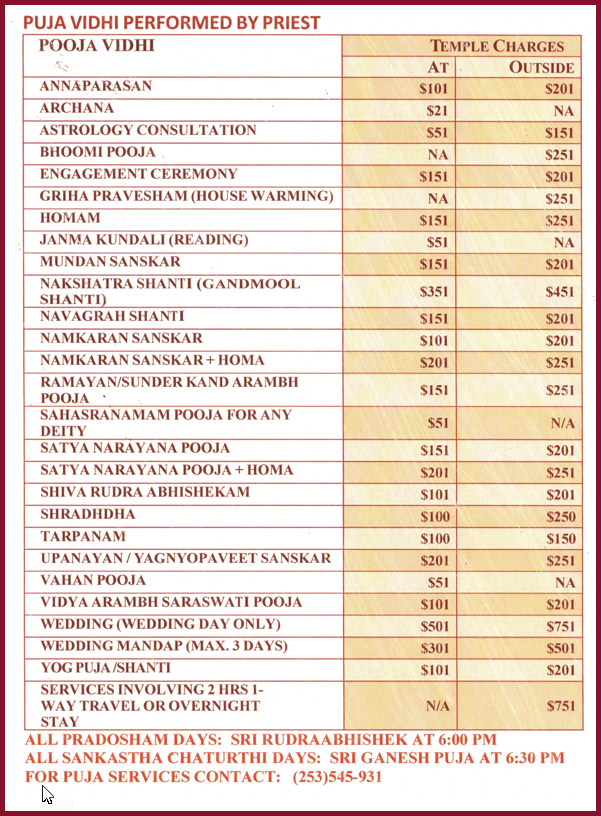 Puja Services - Kent Hindu Temple